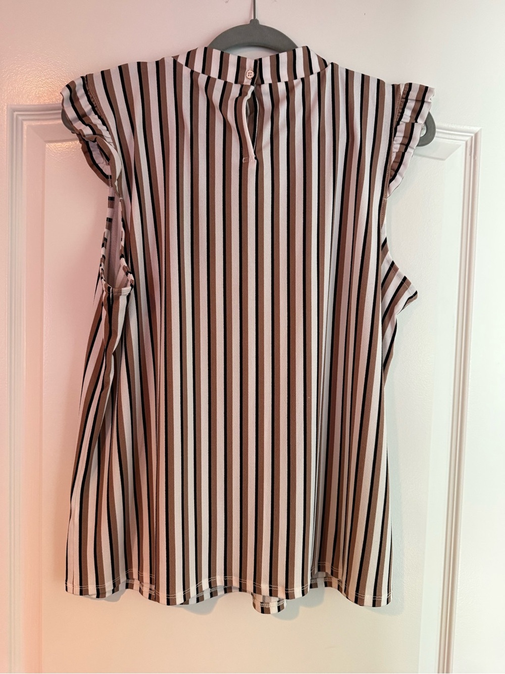 Adrianna Papell Ruffle Mock Neck Striped Blouse. Size large, new with tags - Picture 2 of 7
